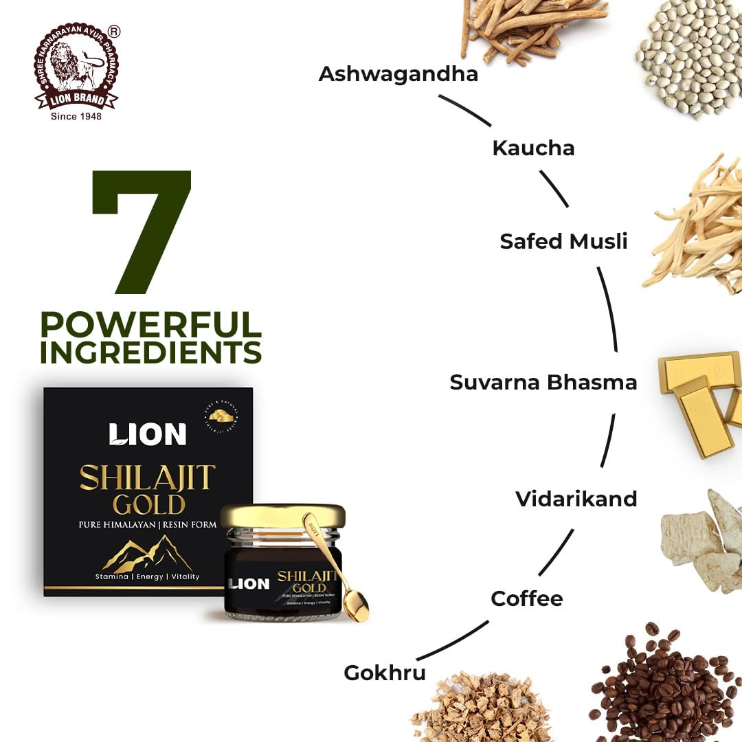 Lion Brand Shilajit Gold Resin, 20g | With Ashwagandha, Safed Musli, Gokshura, Kaunch & Swarna Bhasma | Boosts Stamina & Strength - Image 5