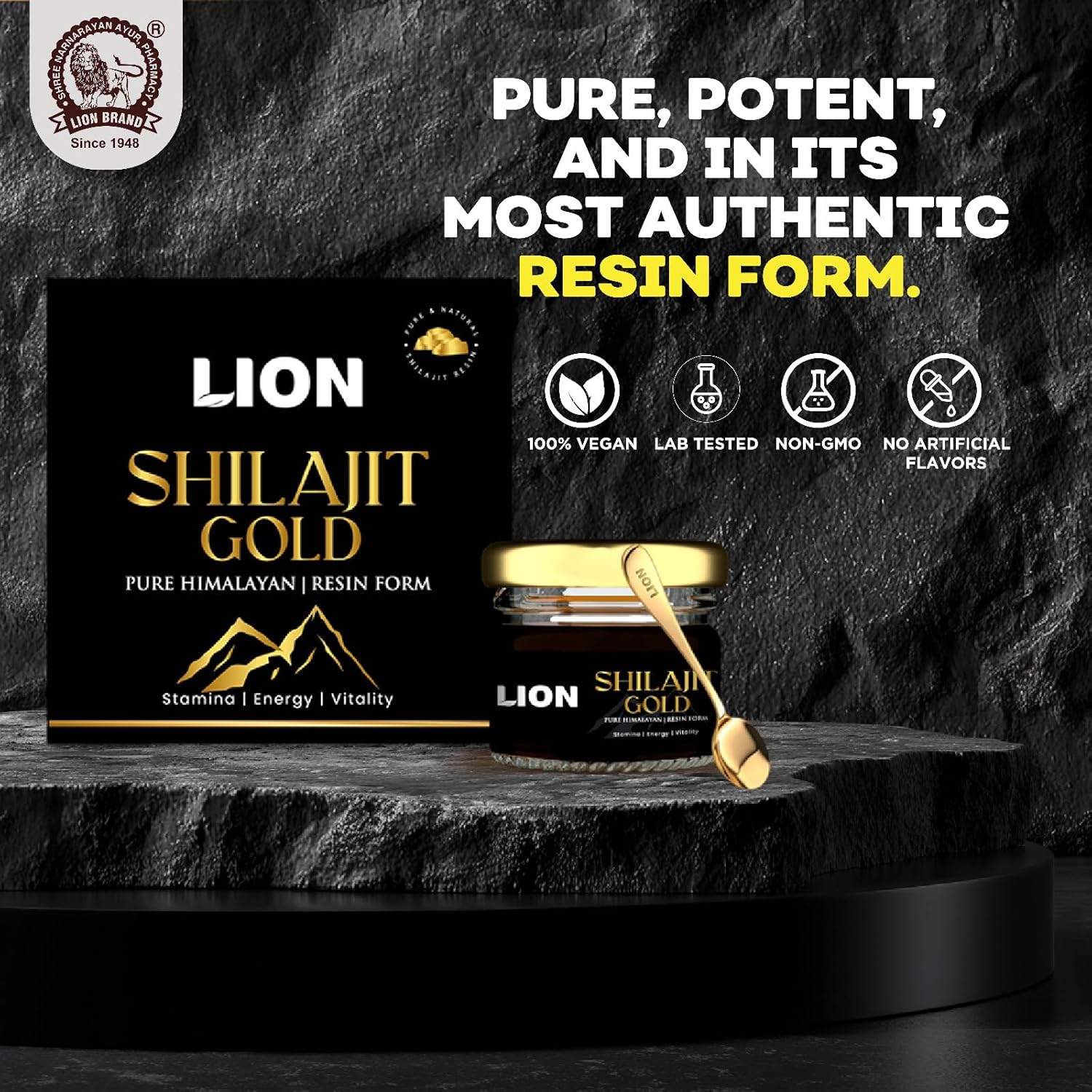 Lion Brand Shilajit Gold Resin, 20g | With Ashwagandha, Safed Musli, Gokshura, Kaunch & Swarna Bhasma | Boosts Stamina & Strength - Image 4