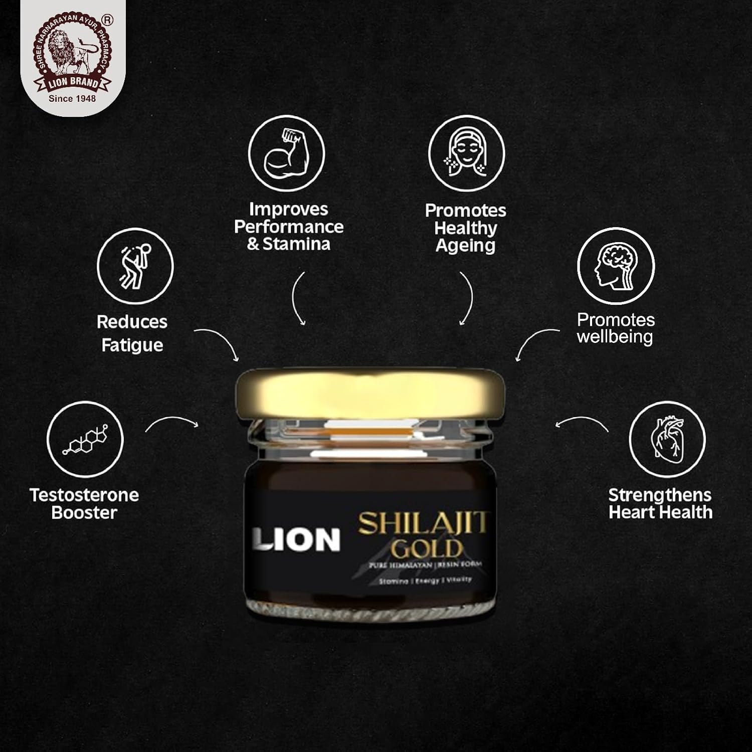 Lion Brand Shilajit Gold Resin, 20g | With Ashwagandha, Safed Musli, Gokshura, Kaunch & Swarna Bhasma | Boosts Stamina & Strength - Image 3
